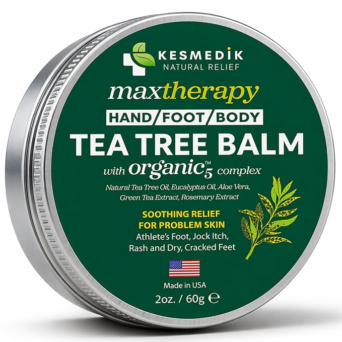KESMEDIK Tea Tree Oil Balm for Skin, Soothes Itching, Rashes & Dry Skin, Antifungal Defense for Athlete’s Foot, Jock Itch, Chafing, Bug Bites & Eczema, Natural, Effective & Safe for All Ages