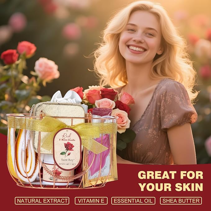 Mothers Day Gifts for Women, 23Pcs Bath and Body Gift for Women, Vanilla Rose Spa Gift Basket, Bath Gift, Spa Gift Kit, Home Spa Self Care, Necklace, Birthday, Christmas, Bridal Shower, Anniversary