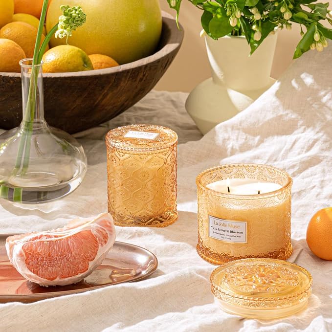 LA JOLIE MUSE Yuzu & Neroli Scented Candles for Home, Natural Soy 2-Wick | Large Jar Luxury Fresh Candle, Clean Non Toxic, Gifts for Women & Men, Spring Summer Candles, Pretty Candle, Citrus Orange