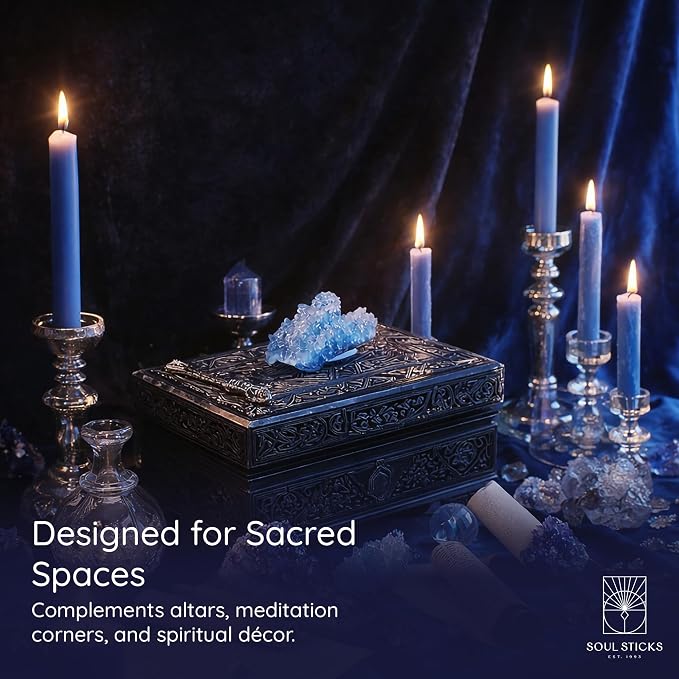 SOUL STICKS Tranquility Magic Spell Chime Taper Candles 20 Pack - Ideal for Altar, Rituals, Ceremonies, Meditation Blue Tapered Candle for Witchcraft Supplies, Wiccan Supplies, Candles Clearance