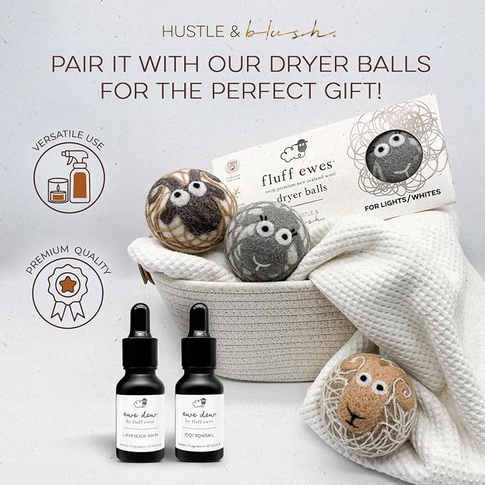 Hustle & Blush Essential Oil for Dryer Balls Bundle, 15ml Cottontail & Lavender Rain, Natural Laundry Fragrance Oils, Long-Lasting Fresh Scent for Diffusers, Candle Making, Multi-Use for Home & DIY