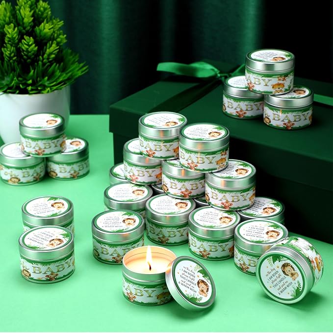 MTLEE 24 Pcs Jungle Animal Baby Shower Party Favors Candles Lavender Scented Baby Shower Favors for Guests Rustic Tealights Candles Gender Reveal Return Gifts (1.2 oz, Green)