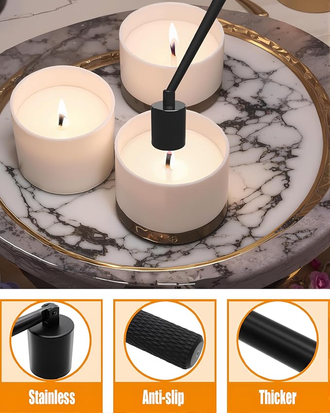 YOUTUOY 4 in1 Candle Accessory Set with Storage Tray Plate, Candle Wick Trimmer, Candle Wick Snuffer, Candle Wick Dipper, Great for Scented Candles Lovers (Matte Black)
