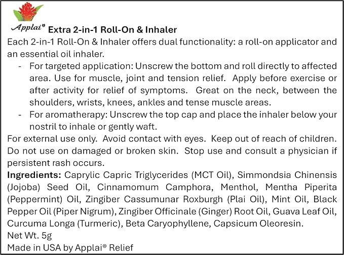 Extra - Muscle Roller Stick - 2 in 1 Essential Oil Roll On & Aromatherapy Inhaler - Plai Oil Capsaicin Mint Massage Oil - Warming - Muscle Roller - Space Grey, 2g