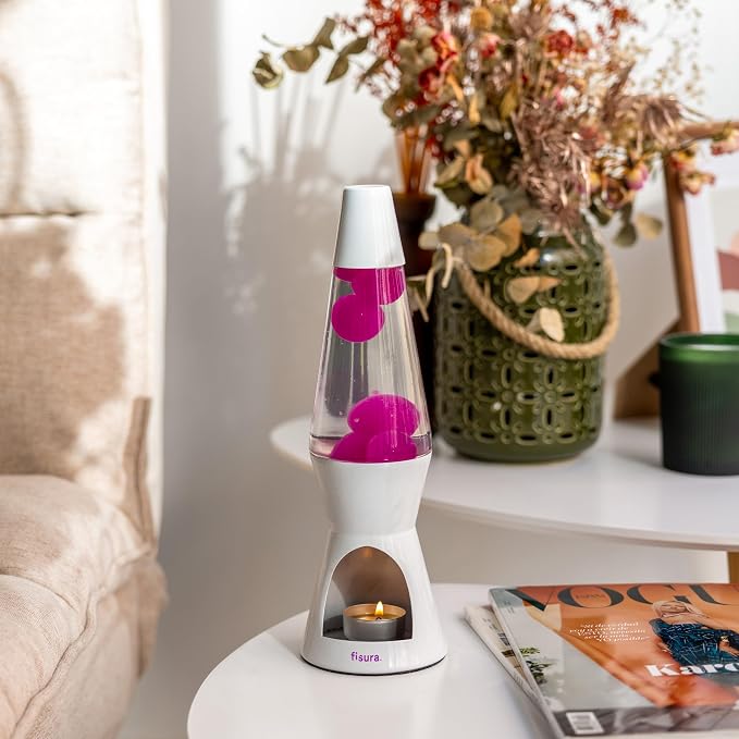 Fisura - Magma Lamp with Candle. Electricity-Free. Pink and White Design. Eco-Friendly Motion Lamp. Original Gift. Measurements: 11.42 inches x 3.35 inches (Candle not Included)