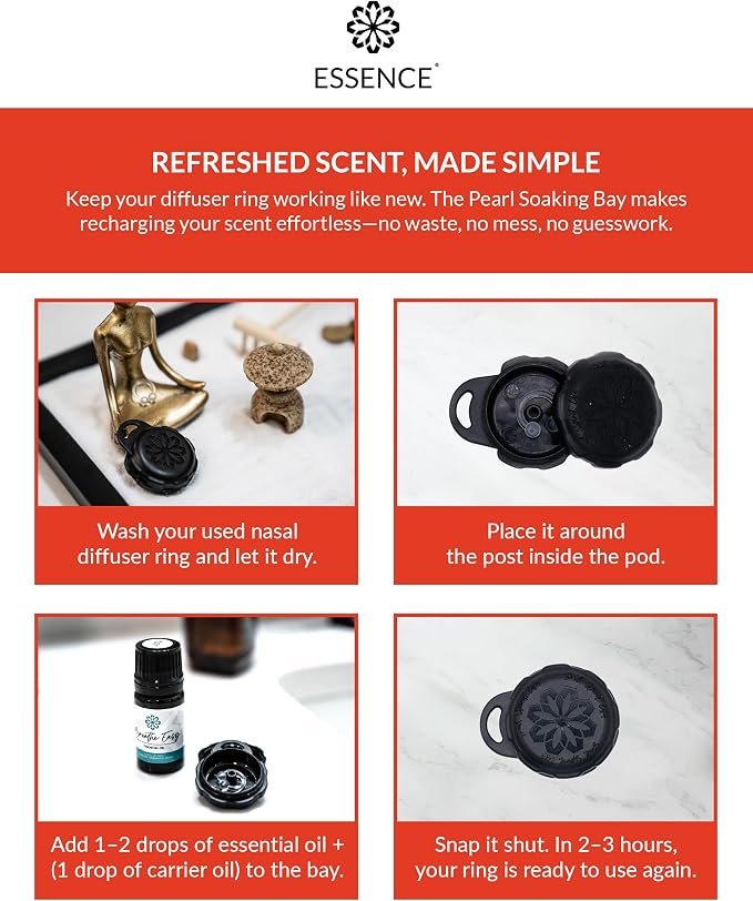 Essence Pearl Travel Case | Grapefruit Essential Oil | Aromatherapy Nasal Diffuser & Essential Oil Carrying Case | Uplifting Citrus Scent | Travel-Friendly Kit | Black Pod