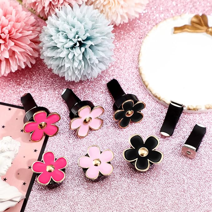 Frienda 6 Pcs Daisy Flower Air Vent Clip Accessories Air Conditioning Outlet Clip Car Air Freshener Dashboard Accessories Charm Car Inter Decor(3 cm, 3.3 cm,Red, Pink, Black)