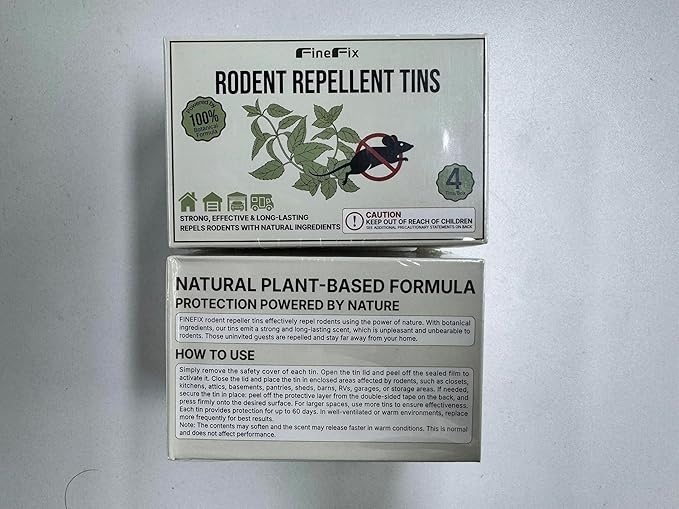 FineFix Peppermint Oil Mouse Repellent 4 Pack, Rodent Repellent for Car Engines, Under Hood, Garages, RVs, Sheds & Storage Spaces, Adhesive Backing, Fresh Mint Scent Helps Keep Mice and Rats Away