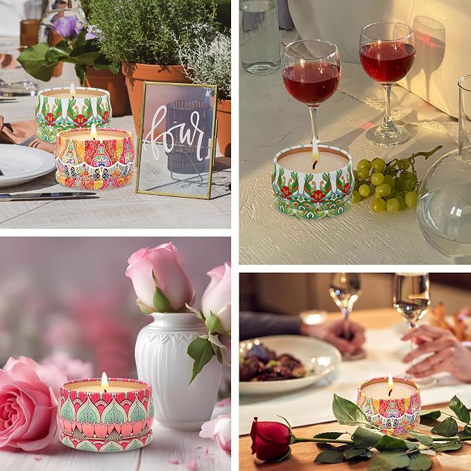 Scented Candles Gift Set,3 Pack Candles for Home Scented, Long Lasting Soy Wax Aromatherapy Candle Set, Gifts for Women with Gift Box(Rose.Vanilla.Orange)
