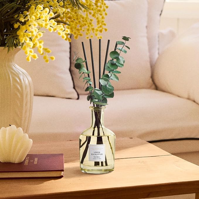 COCORRÍNA Lemon Eucalyptus Reed Diffuser – 6.76 oz Essential Oil with 8 Reeds & Real Eucalyptus Sticks, Home Fragrance for Bedroom or Bathroom Décor