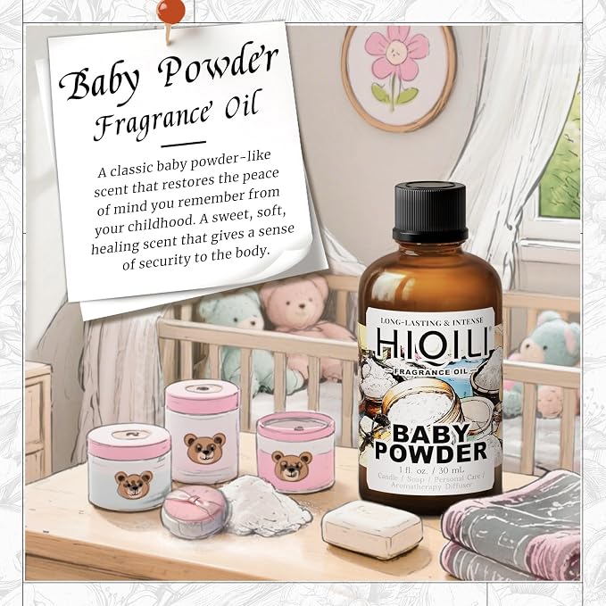HIQILI Baby Powder Fragrance Oil丨1 Fl Oz | for Body Oils, Laundry Detergent, Soap, Perfumes & Candle Making, and Home Diffusers Use