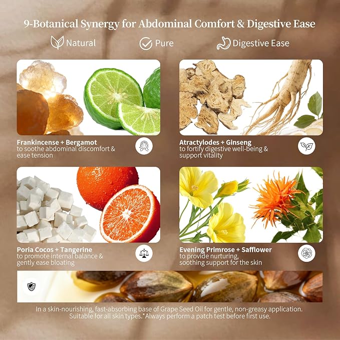 Nourish Digestion Relief Essential Oil Blend – Frankincense, Bergamot & Panax Ginseng for Abdominal Ease, Bloating Relief & Digestive Support – 30ml Natural, Skin-Safe (1.01 Fl Oz (Pack of 1))