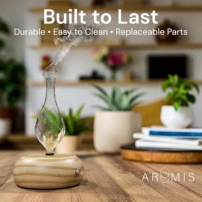 ArOmis Premium Glass Essential Oils Nebulizer - Waterless Diffuser for Aromatherapy - Handmade Oil Diffuser, Wooden Base, No Plastic, No Heat, No Battery, No LEDs - Orbis Lux Merus
