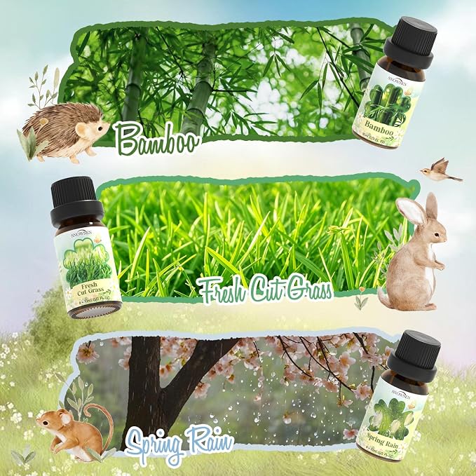 Spring Essential Oil Set of Premium Fragrance Oils for Diffuser- Includes Cherry Blossom, Fresh Cut Grass, Spring Rain, Bamboo, Freesia, Jasmine Diffuser Oils, Candle Making for Aromatherapy, Home Car