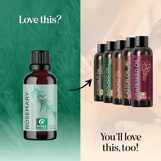 Pure Rosemary Oil for Hair Skin and Nails - 100% Pure Undiluted Rosemary Essential Oil with Dropper for Topical Uses Aromatherapy Diffusing and Home and Beauty DIYs - Vegan and Cruelty Free (1 Fl Oz)