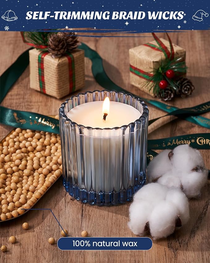 M&SENSE Snowy Christmas Scented Candles, Jar Candle, Christmas Fall Gifts for Home Decor, 60 Hours Burning, Natural Soy Wax Relaxing Aromatherapy Candle