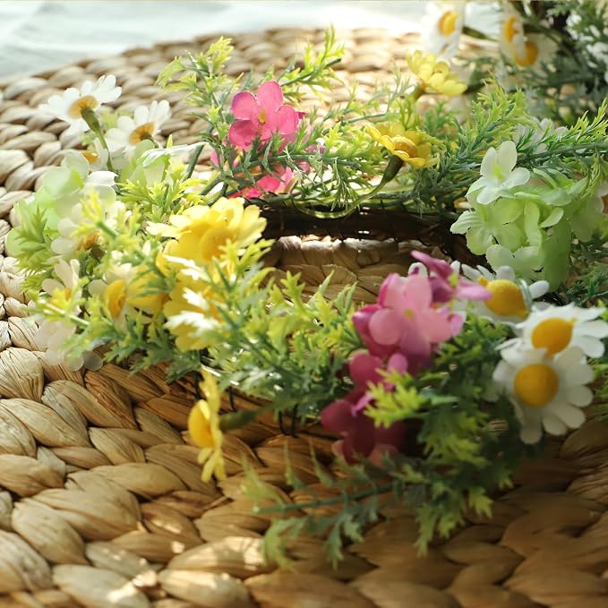 Daisy Candle Ring 2 Pcs 3'' (Inner) 6'' (Outer) Diameter Floral Spring Wreath with Artificial Daisy - Ideal Easter Candle Holders Easter Centerpieces for Tables