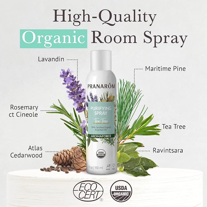 Pranarom - 2 Pack - Aromaforce Air Purifying Spray with Organic Essential Oils, Deodorizers for Home, Essential Oil Spray with Plant Essences, Tea Tree Scent, Certified Organic, 150ml Each