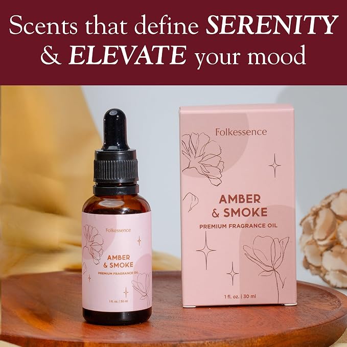 Folkulture Woody Essential Oil Blend | 30 ml - 1.01 Fl Oz Sensual Aromatherapy Oil with Dropper | Premium Home Fragrance Diffuser Oil for Relaxation, Gift for House Warming | Amber & Smoke