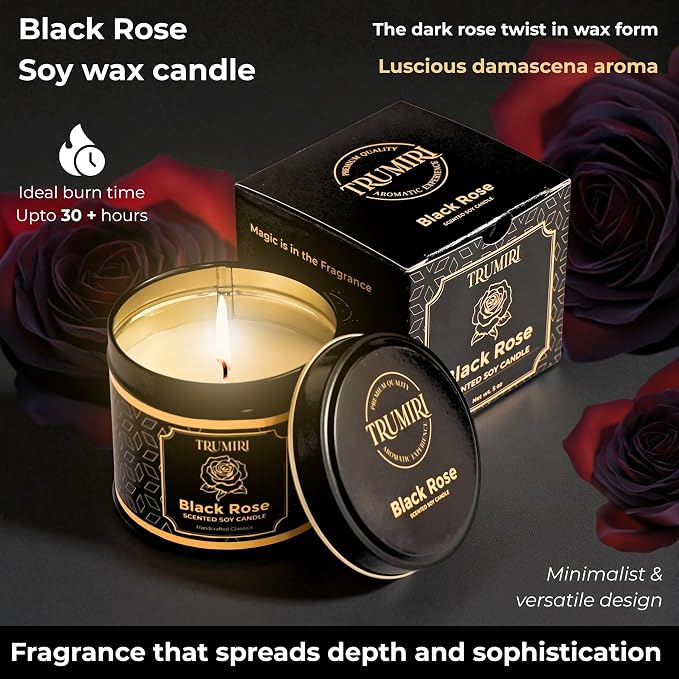 Black Rose Candle Strong Scented Soy Candel Natural Non Toxic Velas Aromáticas Gift for Women Pack of 1 5Oz Decorartive Travel Tin