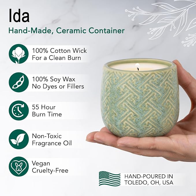 The Growing Candle, Unscented Fragrance Free Candles, 10oz Ceramic Pot, 100% Soy, Ida
