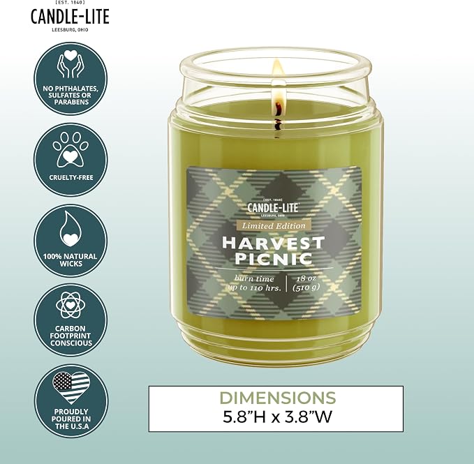 Candle-lite Fall Scented Candles, Anjou Pear and Apple with Gilded Amber, 18 oz Single-Wick Jar Candle, Proudly Poured in USA, Autumn Home Decor, 110 Hours of Burn Time, Ideal Gift for Men and Women