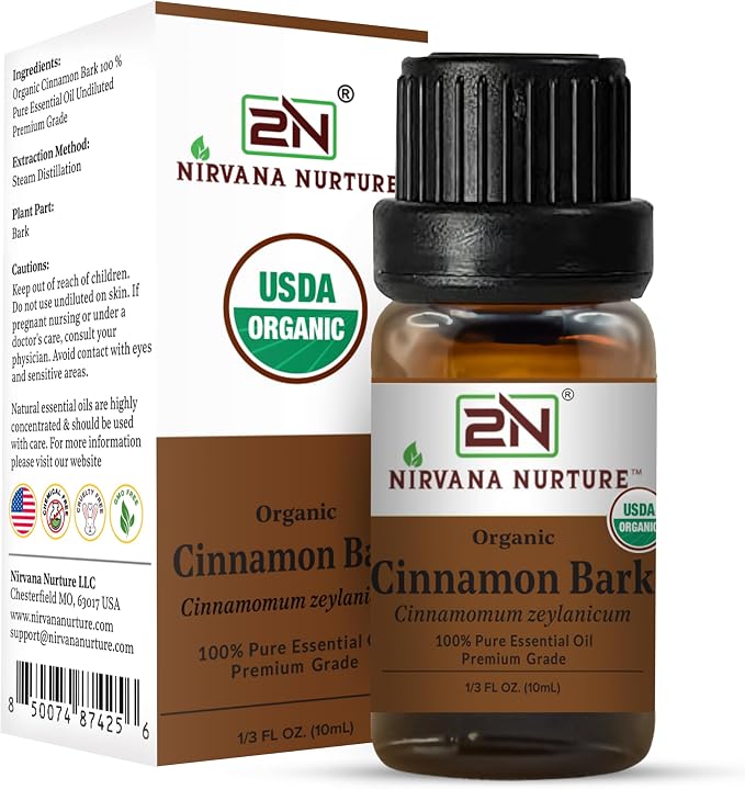 Cinnamon Bark Essential Oil, USDA Certified Organic, 100% Pure Undiluted, Aromatherapy Oil for Diffuser, Hair & Skin Care