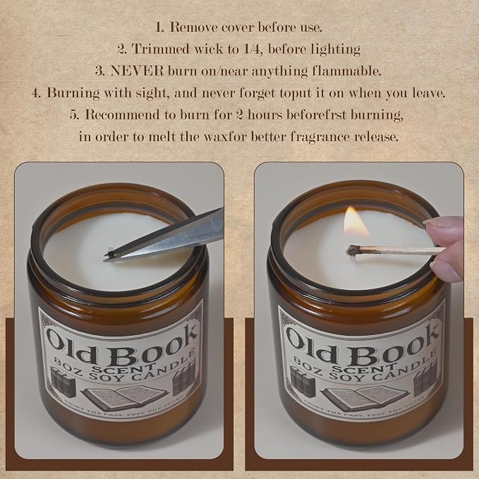 Old Book Candle, Book Lovers Gifts Ideas for Readers, Reading Accessories, Bookish Present, Birthday Gifts for Women, Bookworm, Librarian, Men