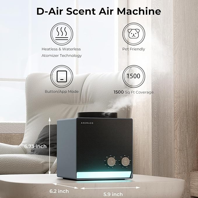 Aromadd Smart Aroma Scent Waterless Essential Oil Diffuser, Cold Air Tech Scent Air Machine for 1500 Sq Ft, 200ml Hotel Collection Diffuser for Home & Office