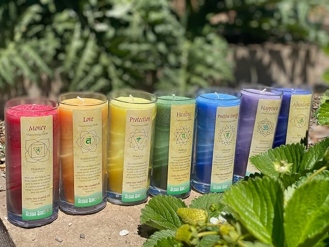 Premium Scented Candle Hand Made Chakra Energy Jar | 11 Oz Jar | Positive Energy, Visuddha| Yoga, Prayer & Meditation | Long Burn 60 Hours | Essential Oils of Moroccan Rose & Chamomile | Aloha Bay