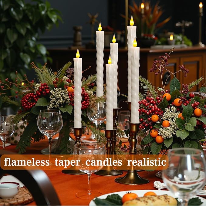 Flameless Taper Candles with Remote,Timer, Dimmer,9.7 Inch Ivory 6 Pack LED Candlesticks,Realistic Wax Drip,Taper Candles Battery Operated Flickering for Christmas Wedding Halloween Home Decor