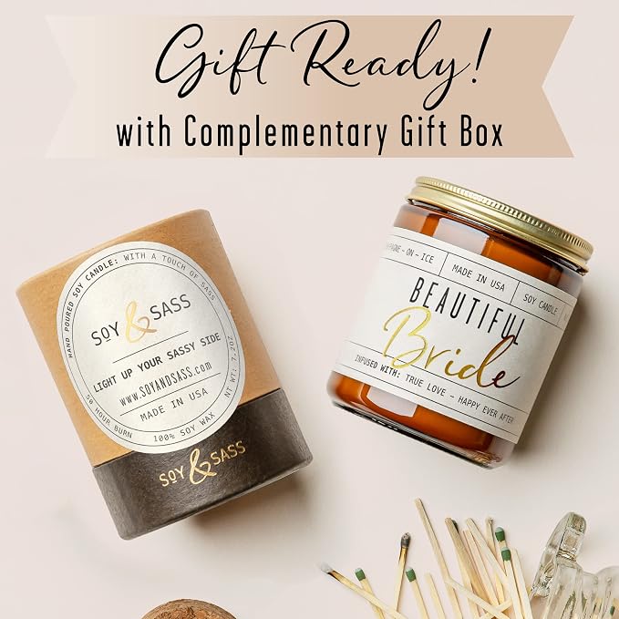 Bridal Shower Gifts Ideas, Best Bridal Shower Gifts for Bride to Be, Bride Gifts - 'Beautiful Bride' Soy Wedding Candle, w/Champagne on Ice I Bachelorette Gifts for Bride I 50Hr Burn, USA Made