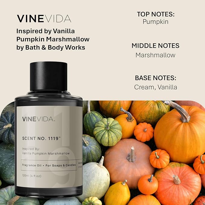 VINEVIDA [4oz] Vanilla Pumpkin Marshmallow Fragrance Oil for Soap Making Scents for Candle Making, Perfume Oils, Soy Candles, Home Scents Oil Diffusers, Bath Scent Bomb Oils, Linen Spray, Lotions