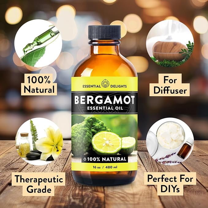 Bergamot Essential Oil by Essential Delights - Premium Grade Essential Oil |Rich Aromatic Oil for Aromatherapy, Soaps, Lotions, & Candles | Vegan & Cruelty Free (16 Fl Oz)