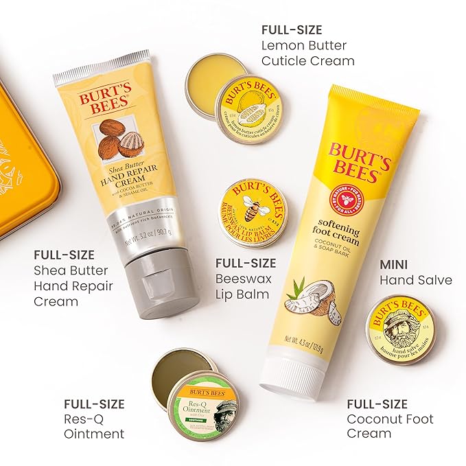 Burt's Bees Valentine's Day Gifts Ideas - Classics Set, 6 Products in Giftable Tin, Cuticle Cream, Hand Salve, Lip Balm, Res-Q Ointment, Hand Repair and Foot Cream