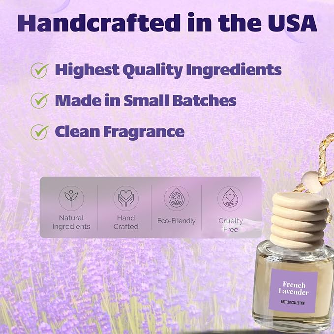 Car Air Freshener Diffuser, Lavender Aromatherapy, Natural Fragrance Oil, Long Lasting, By Bootleg Collection, Made in USA