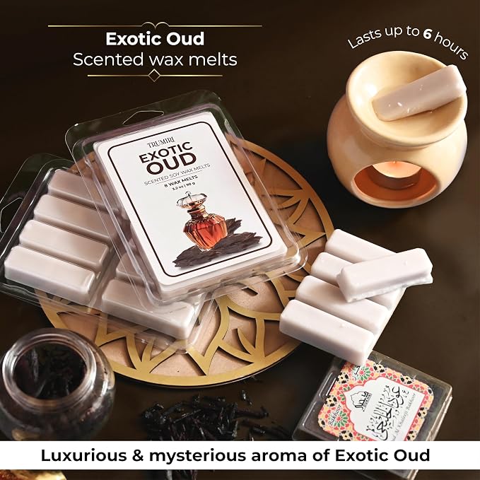 TRUMIRI Exotic Oud Scented Wax Melts - Made with Non Toxic Soy Wax and Essential Oils - Long Lasting Strong Scent for Men Candle Wax Cubes Tarts for Warmers