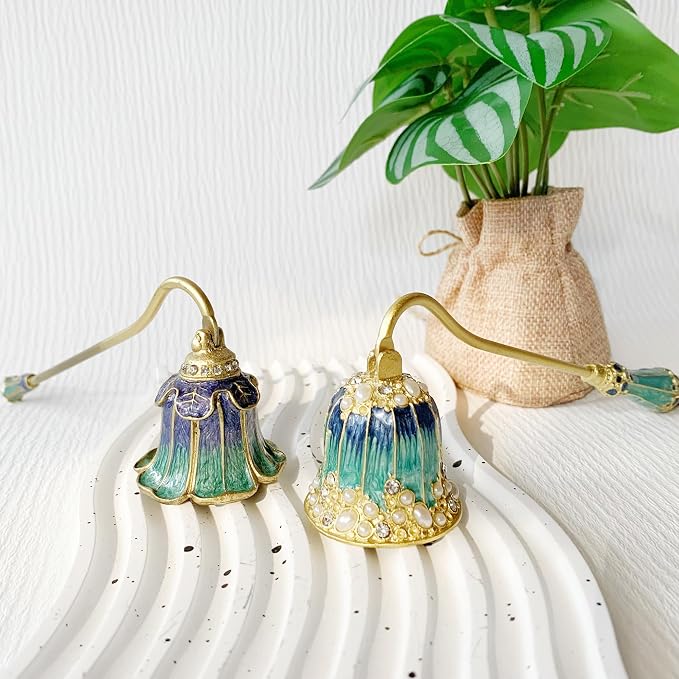 Vintage Candle Snuffer, Hand-Painted Metal Candle Extinguisher with Long Curved Handle, Artistic Floral Candle Tool for Home Decor (Turquoise)