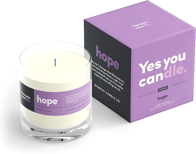 Yes You Candle - Hope, Inspirational 8oz Highly Scented Candle, Soy, Made in USA, Great Message, Pure Essential Oils, Perfect Gift, Aromatherapy, 100% Pure, Vanilla and Sandalwood