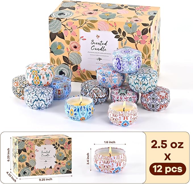 Scented Candles Gift Set, Candles for Home Scented 12 Pack, 300 Hours Long Lasting Soy Wax Aromatherapy Candle Set, Friends Moving Away, Birthday, Retirement Gifts for Women with Gift Box