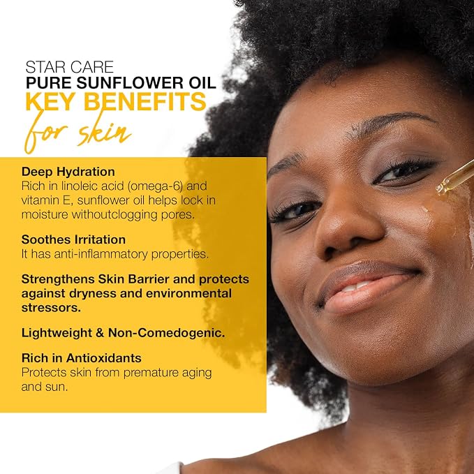 100% Pure High Oleic Sunflower Oil for Skin & Hair, Premium Carrier Oil for Massage, DIY Soap Making & Scalp Care Non-Greasy Fast Absorbing - 1 fl oz (30ml)