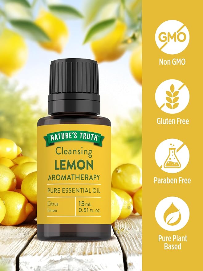 Nature's Truth Lemon Essential Oil | 15 mL | for Diffuser, Aromatherapy, and Massage | Pure Plant Based, Non-GMO & Gluten Free