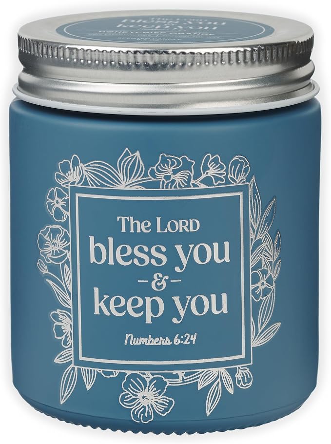 Christian Art Gifts Soy Wax Scented Candle: Lord Bless You Bible Verse, Honeycrisp Orange Scent, Pure Essential Oils, 4.5oz, Up to 20 Hours Burn Time, Glass Jar w/Metal Lid, Encouraging Gift for Women