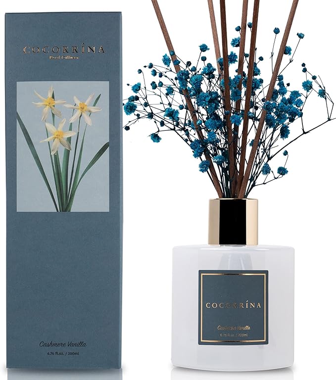 COCORRÍNA Reed Diffuser - Cashmere Vanilla 6.7 fl oz Reed Diffuser for Bedroom Bathroom Home Décor