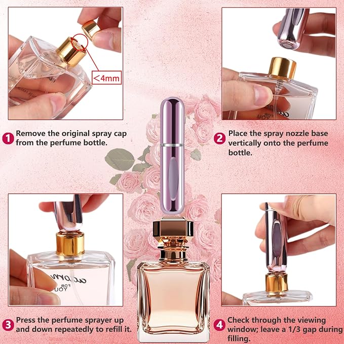 opasyo Refillable Perfume Portable Atomizer Bottle Refillable Perfume Spray, Leak-Proof Perfume Spray Bottle, Travel Perfume for Traveling and Outgoing (5ml, 4 Pack Silver/Pink/Gold/Black)
