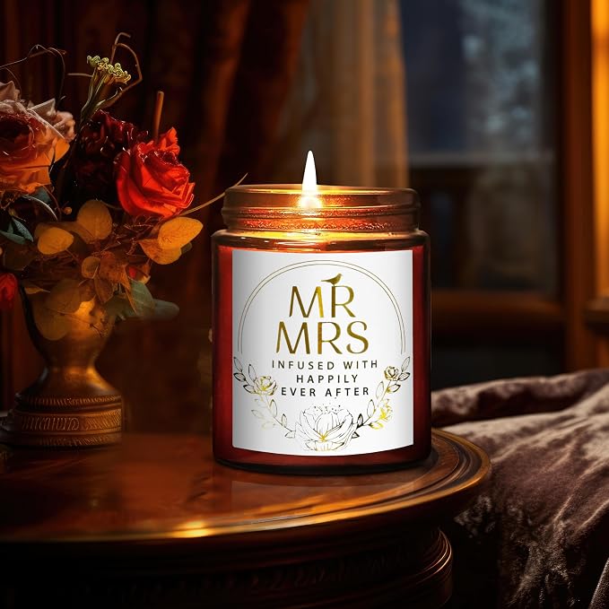 Mr and Mrs Scented Candle - Wedding Gifts for Bride, Groom - Engagement Gift for Her, Bride to Be - Gifts for Bridal Shower, Newlywed, Married Couples Anniversary Valentines Gift for Women Men