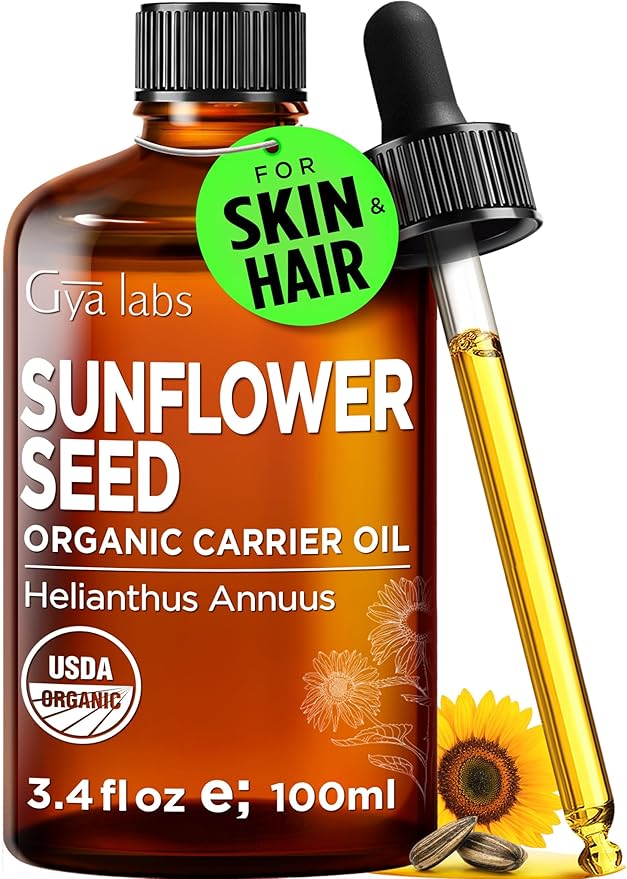 Gya Labs USDA Organic Sunflower Oil - 3.4 Fl Oz - Carrier Oil for Hair, Skin, Face, Scalp & Body Massage