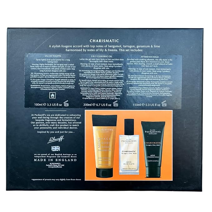 Pecksniff's Fragrance Gift Sets Luxurious, Handcrafted in England (Men's Charismatic Trio: Eau de Toilette, Aftershave Balm, Cleansing Gel Set)