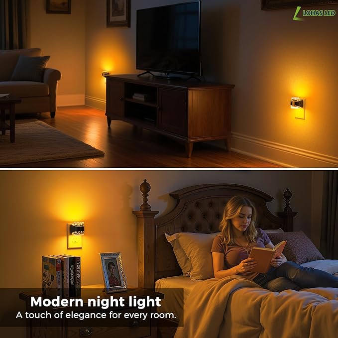 L LOHAS LED Night Light, Bubble Night Lights Plug into Wall, 2 Pack Night Lights with Dusk-to-Dawn Sensor,Dimmable Amber Pulg in Nightlights for Rooms Bathroom Hallway