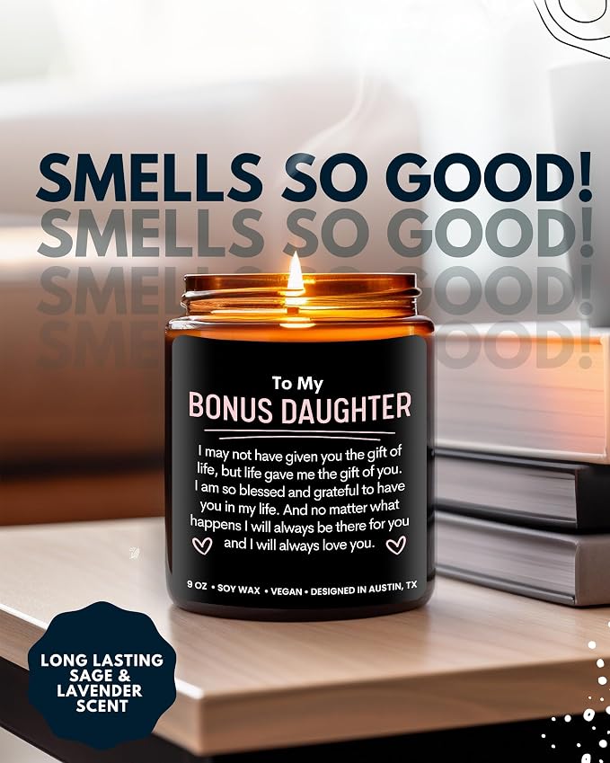 Bonus Daughter Candle, Unique Bonus Daughter Gifts for Women, Stepdaughter Gifts from Stepmom, Birthday Gift for Daughter in Law from Mother in Law, Ideal Present for Christmas, Gift-Ready